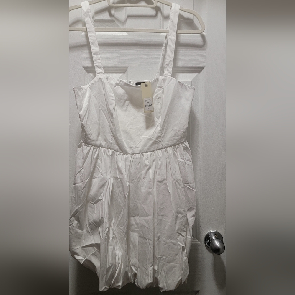 White Sleeveless Bubble Hem Dress